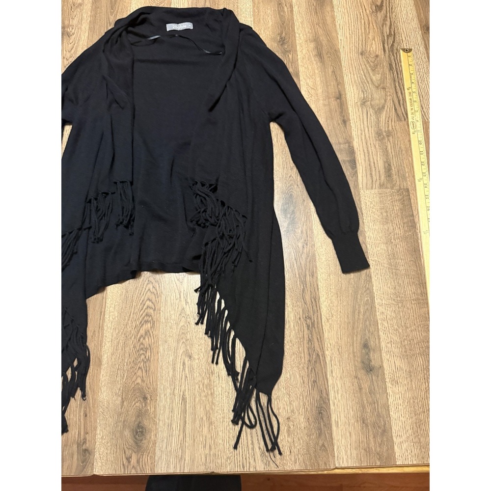 2Sable Sweater, Women's Size Small, Black, Open Cardigan, Frayed, Long Sleeve - Picture 4 of 10